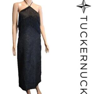 NWT Tuckernuck: Hyacinth House Black Fringe Halter Neck Natalia Midi Dress